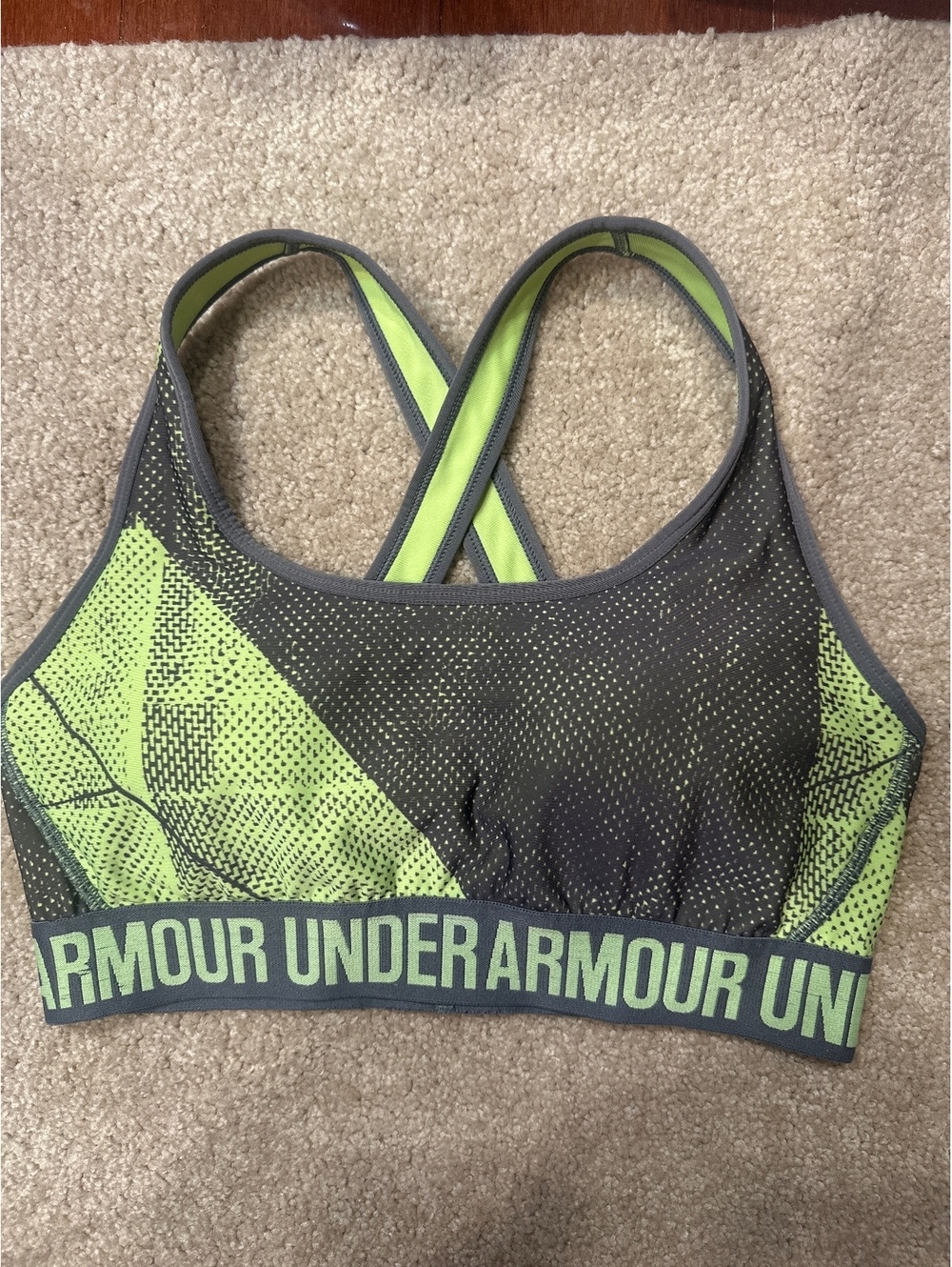(5)Under Armour Women's Sports Bra Gray and Neon Yellow Size M